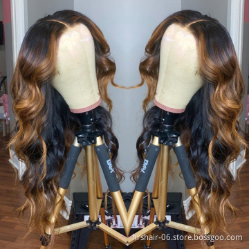 1b 4 27 Ombre Highlihght Colorful Remy Cuticle Aligned Lace Front Human Hair Wigs ,U Brown Color Wholesale mix Color Wig